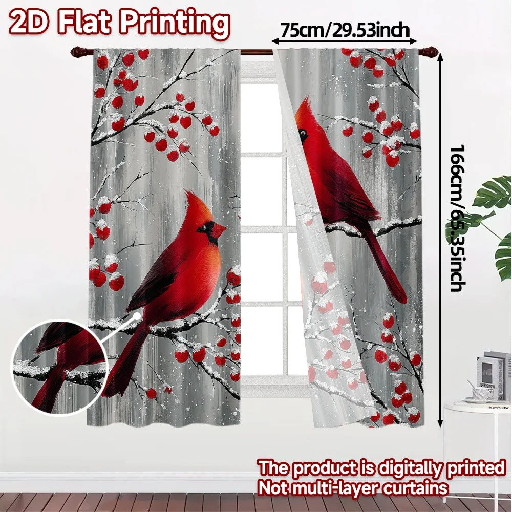 2D Flat Printing,JIT 2pcs, Curtains (Without Rod) Crimson Cardinals Minimalist Chic Curtains Polyester Easy Install Curtains