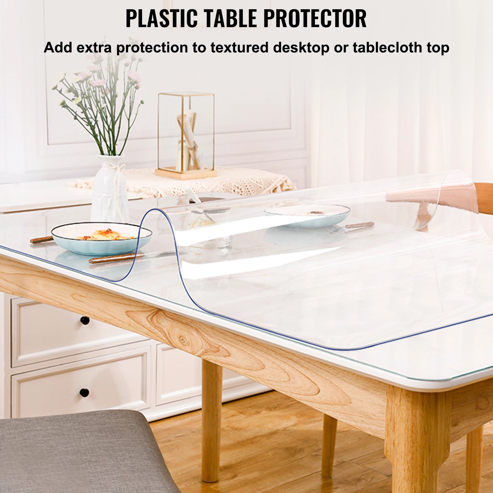 VEVOR Plastic Table Cover PVC Water Oil Proof Table Cover for Dining Table Coffer Table Kitchen Worktable Dresser Cabinet etc