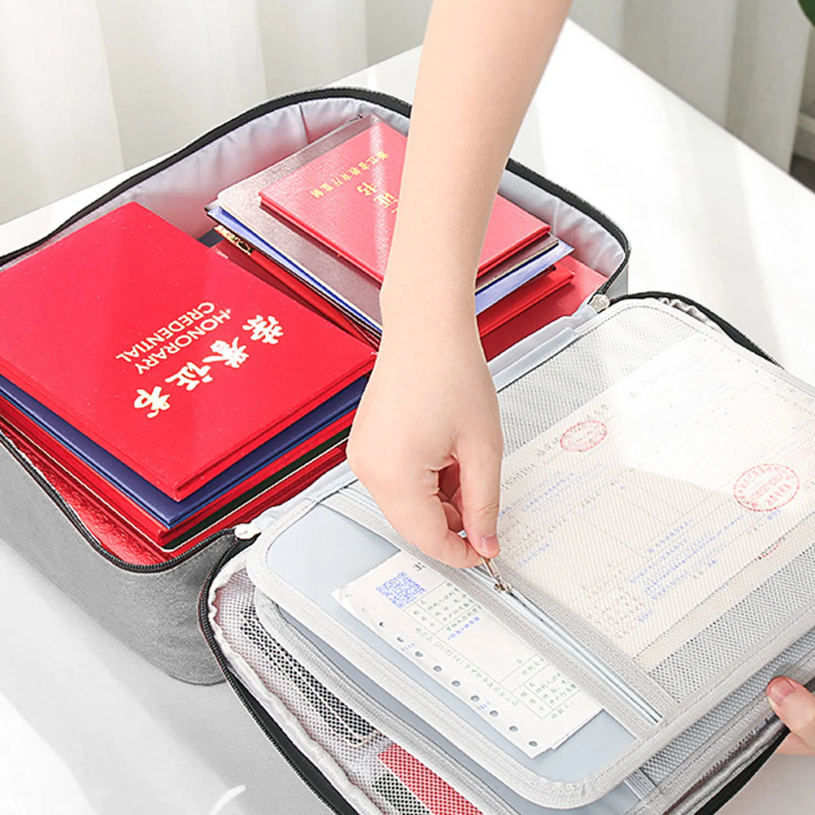 

Collapsible Certificate Organizer File Storage Bag Waterproof Fireproof Multi-Layer Document Organizer Box for Office Home