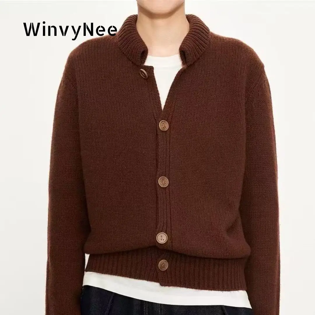 

WinvyNee женские однобортные вязаные кардиганы из 100% теплая шерсть с воротником-стойкой и пуговицами, зима-осень, свитер B1003052