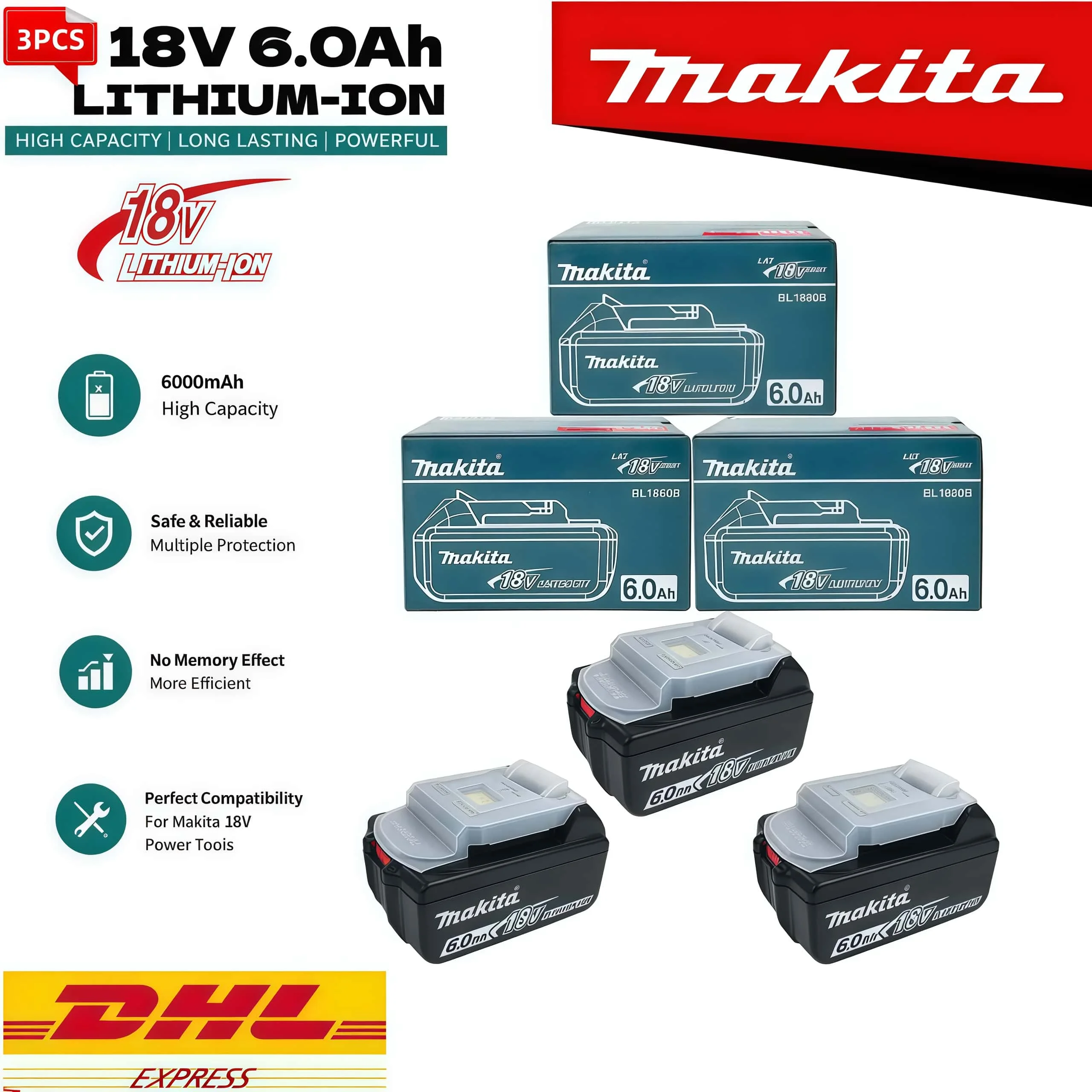 Genuine 6AH Makita BL1860B 6Ah Battery Power Tools Li-ion Replacement LXT BL1850 BL1840 for 18V Screwdriver with BMS 18V Battery image 3