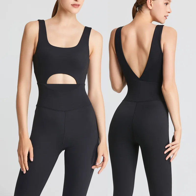 Yoga Jumpsuits Women V-Back One Piece High Stretchy Bodysuits Sportswear Fitness Rompers Padded Nylon Soft Gym Workout Ovearalls