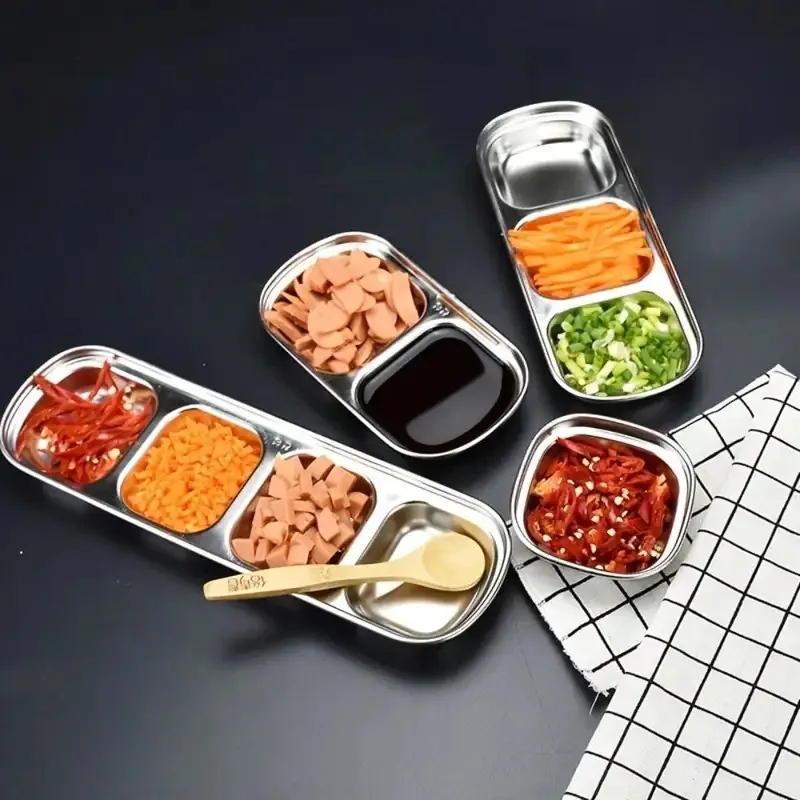 1PC 304 Stainless Steel Condiment Tray BBQ Hotpot Restaurant Dipping Tray Meat Pepper Mustard Vinegar Soy Sauce Tableware