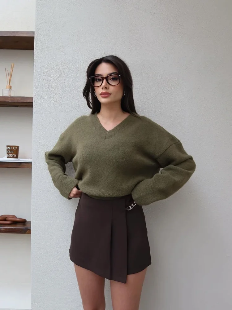 

Шикарные однотонные многослойные полубрюки, юбка, весенне-осенние женские металлические декоративные шорты с неровным подолом, женские повседневные шорты для поездок на работу