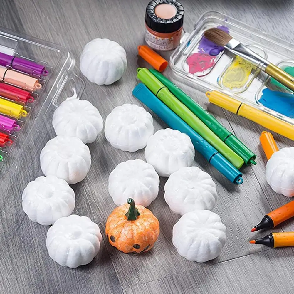 Fall Home Decor Pumpkin Painting Kit 12pcs White Foam Pumpkins for Halloween Thanksgiving Decor Artificial Ornaments Paintable