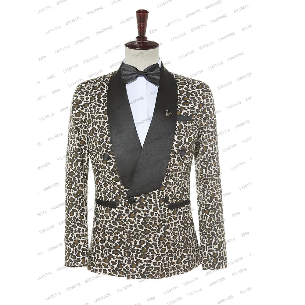 2023 Fashion Men Suits Casual High-end Leopard Print 2 Pieces Blazer and Pants Chic Shawl Lapel One Button Party Men's Clothing