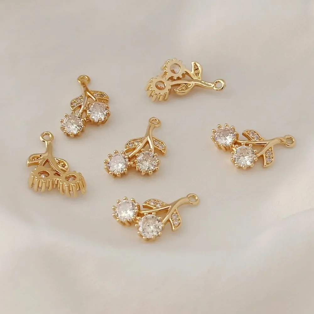 

14K Gold-plated Micro-inlaid Zircon Cherry Pendant Bracelet Necklace, DIY Jewelry Accessory Material