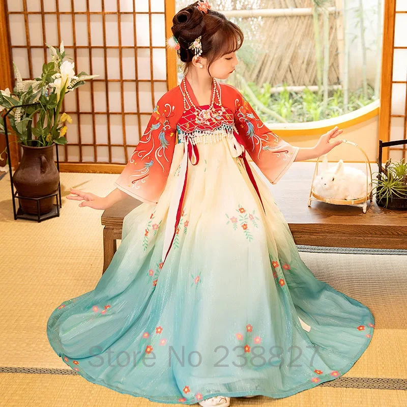 Wasser neue alte Hanfu Mädchen Sommer dünne chinesische traditionelle Stil Kinder Tang Kostüm Performance Kleider Kinder Fee