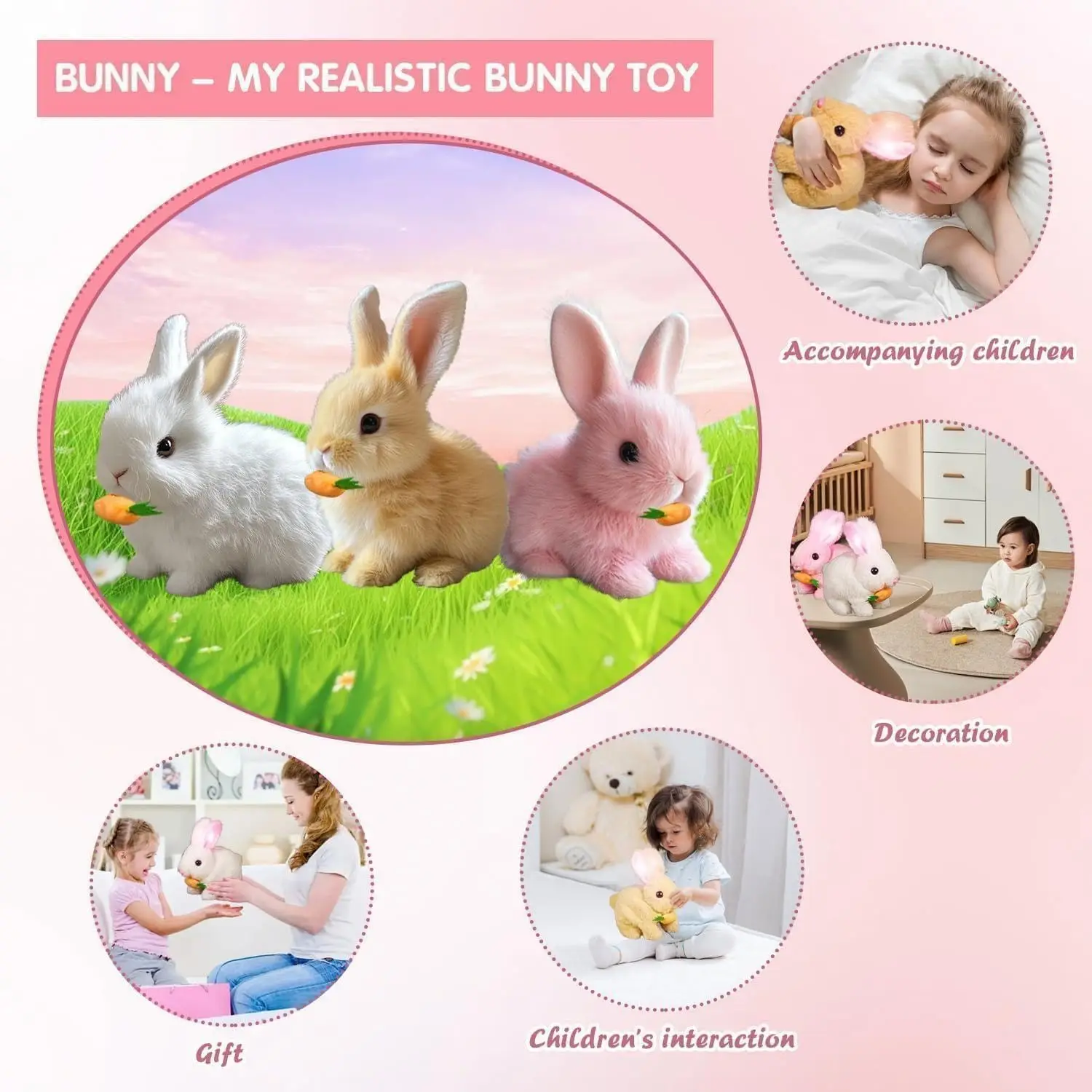 2025 nouveau Realisti mignon poupée cadeaux d'anniversaire lapin électrique interactif jouets en peluche lapin avec carotte marche Wiggle oreilles Wag Tail