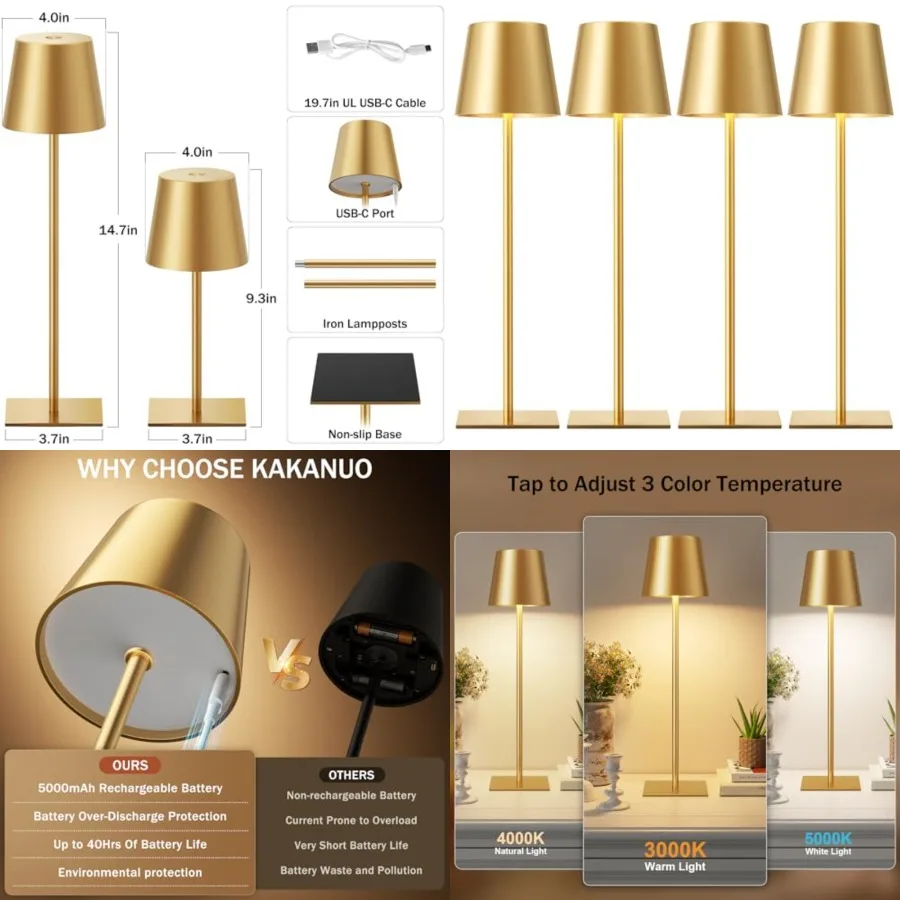 

Cordless Rechargeable Table Lamp, Portable Desk Lamp with 5000mAh Battery, Touch Control Stepless Dimming, Wireless Night Light
