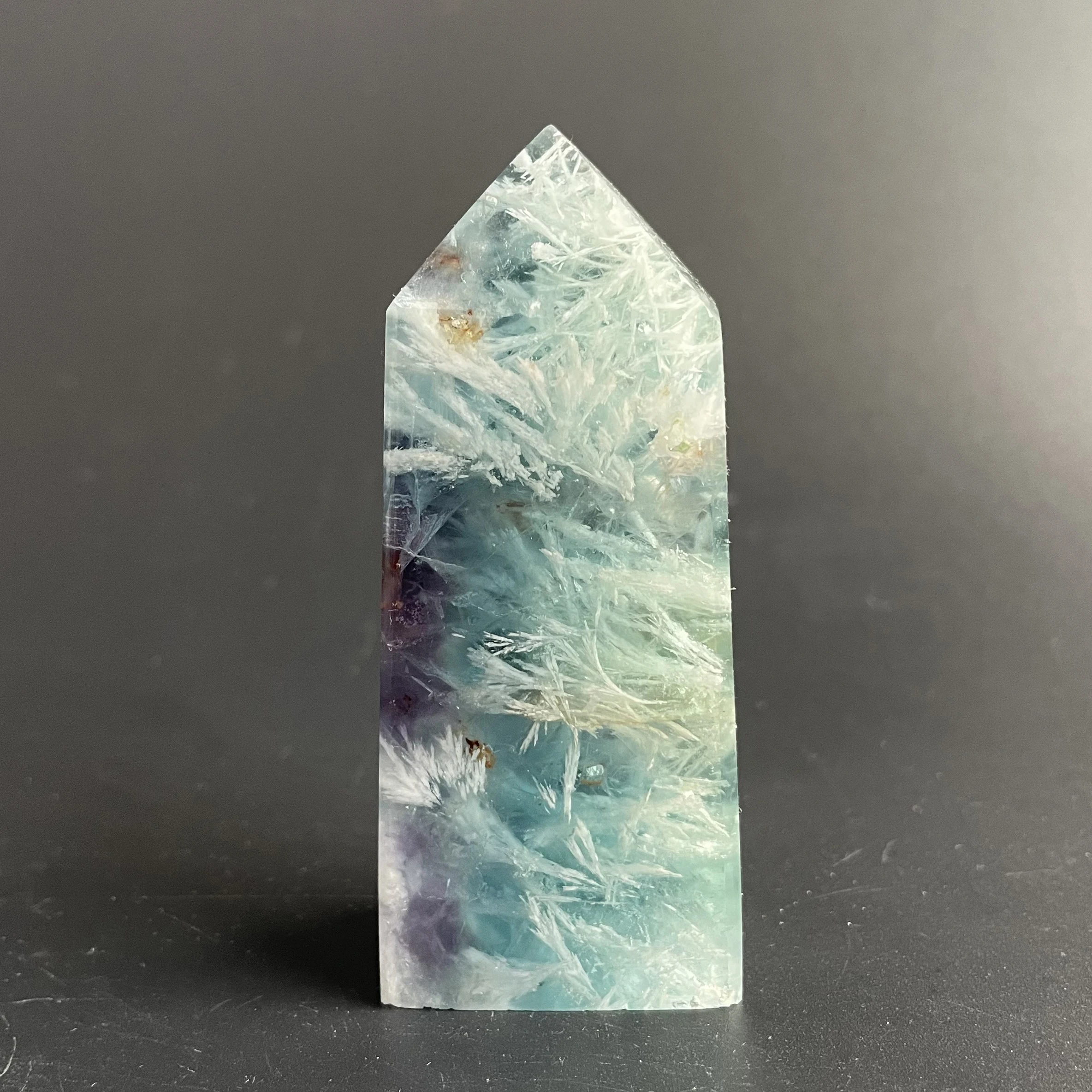 Natural Stone Feather Fluorite Tower Polished Quartz Crystal Wand Point Reiki Healing Gift Room Colorful Decor Obelisk