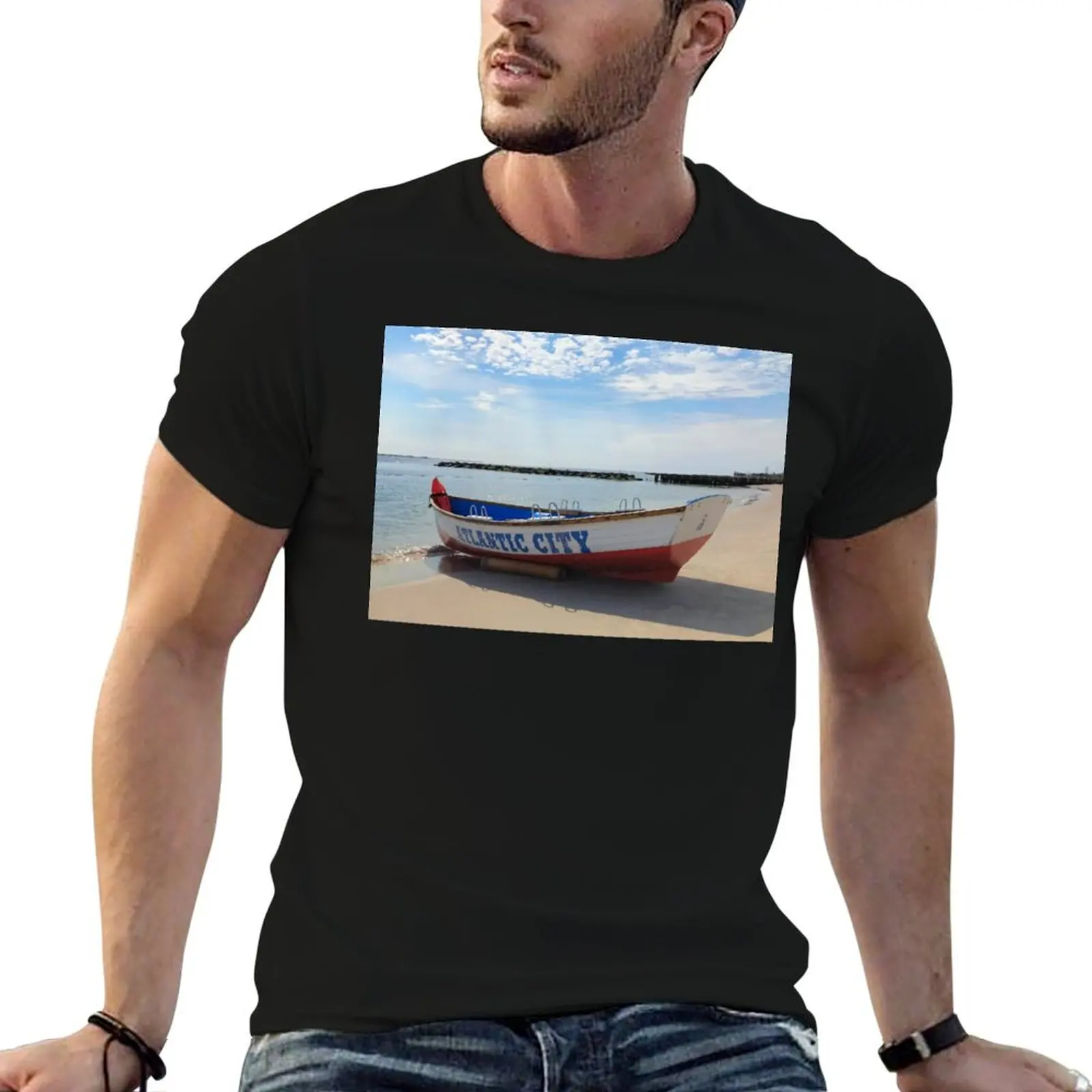 Atlantic City New Jersey Beach Day T-Shirt Basic Solid Color Casual Tee Shirt