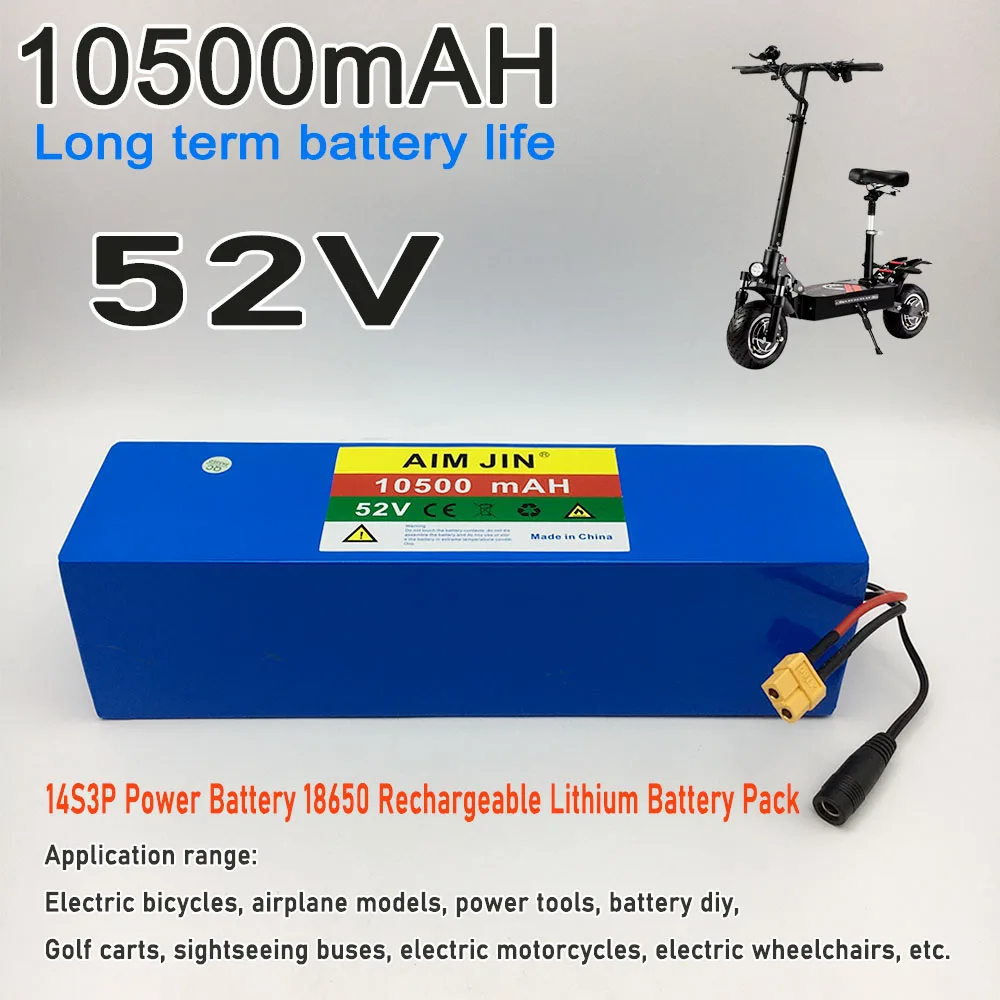 

52V 14S3P Power Battery 18650 Rechargeable Lithium Battery Pack Actual Capacity 10500mAh 1000W for Electric Bicycles and Scooter