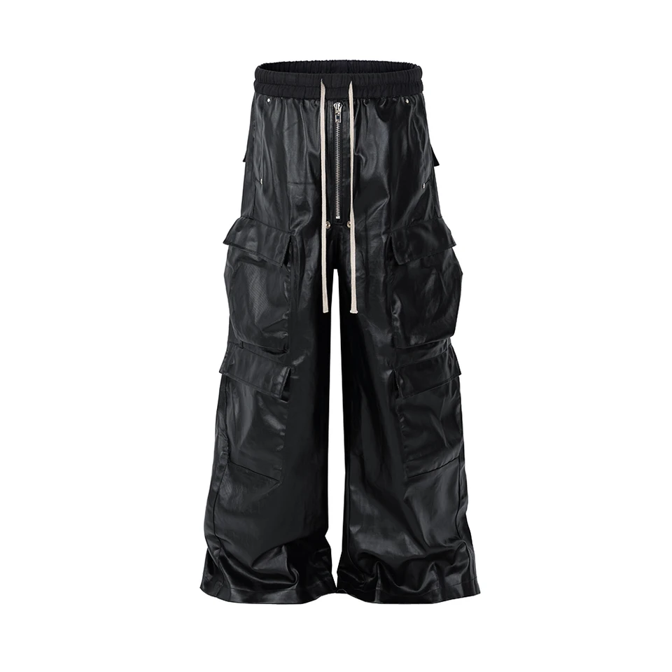 RO Style Matte PU Leather Pants for Men High Street Y2k Pantalones