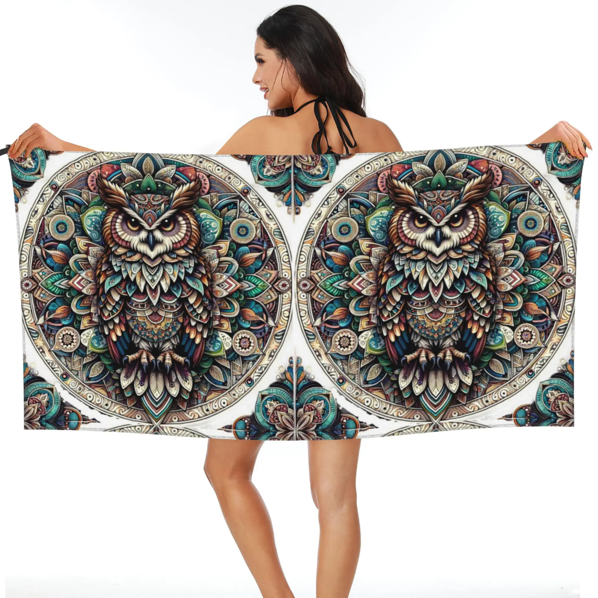 Native Mandala Owl American  Beach Towel Soft Microfiber Quick Dry Absorbent Quick Towels For Mountain Climbing