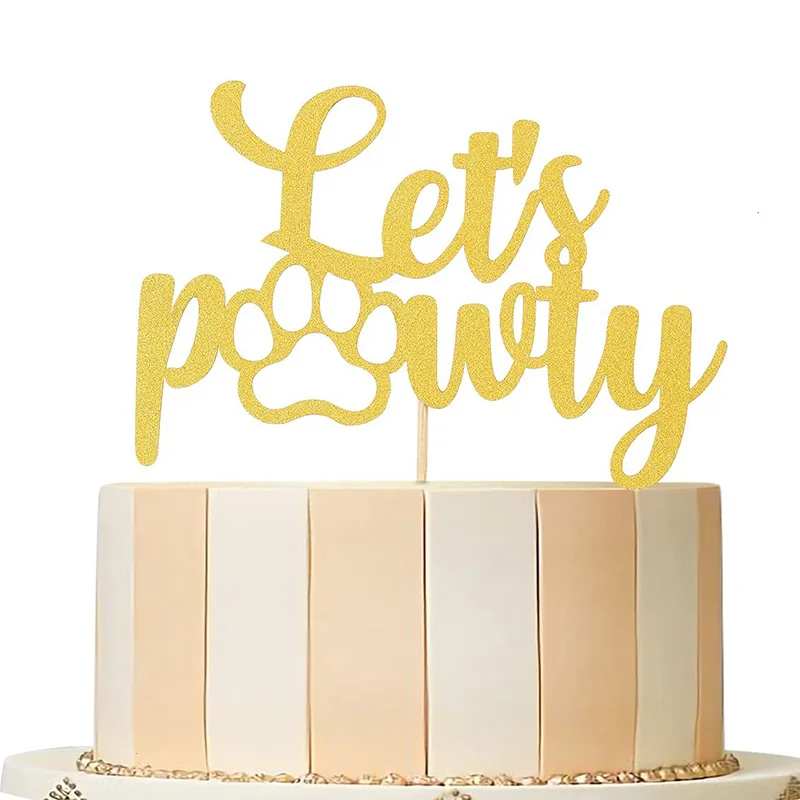 

Gold Let's Pawty Cake Topper - Pet Dog Birthday Cake Decoration, Gold Glitter Dog Theme Birthday Lets Pawty Cake Topper