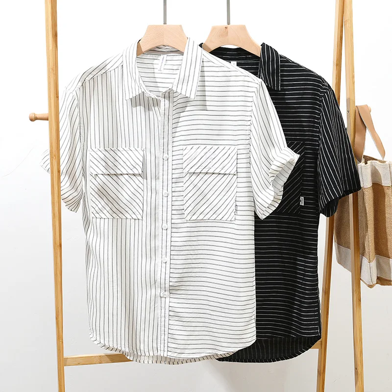 Liesel Casual Shirts for Men Fashion Striped Short Sleeve Shirt Man Large Size Button-up Shirt