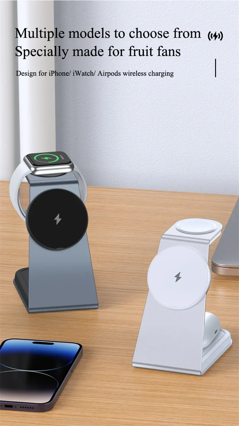 Aluminiumlegierung 3-in-1 Magnetisches Kabelloses Ladegerät Schnelle Ladestation für iPhone 16 15 14 13 Pro Max Apple Watch Airpods – Detail 10