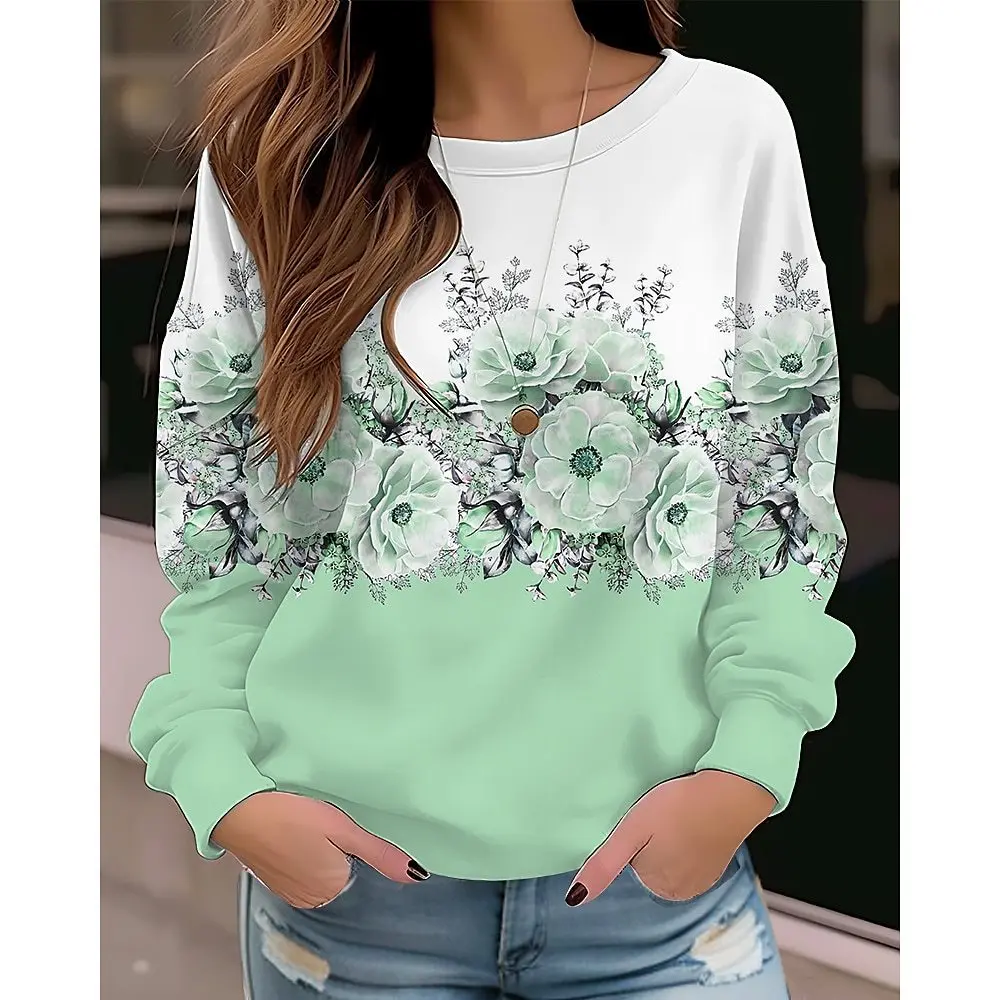 Herfst En Winter Nieuwe Europese En Amerikaanse Dames Hoodies, Sportkleding, Frisse Bloemen 3d Bedrukte Kleding Met Lange Mouwen