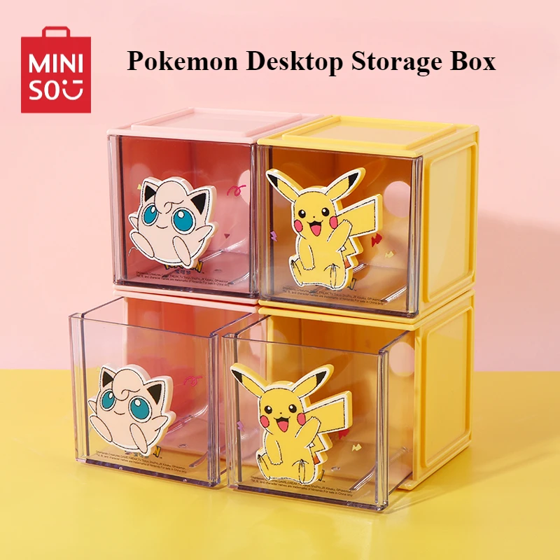 MINISO caja de almacenamiento de escritorio de Pokémon, cajón de gran capacidad para cosméticos de dibujos animados, Pikachu, Jigglypuff, juguete para niños, regalo de cumpleaños