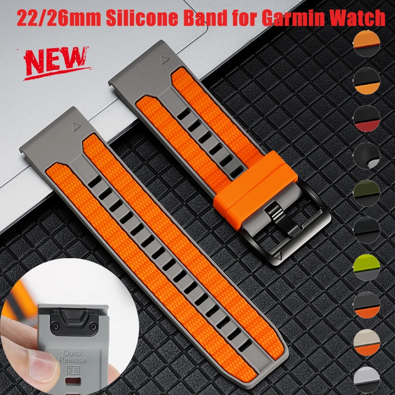 QuickFit 22mm 26mm Silicone Strap For Garmin Fenix 8 Epix Pro Gen 2 47mm 51mm/Fenix 7X 6X 5X Plus Two-Tones Bracelet Watchband
