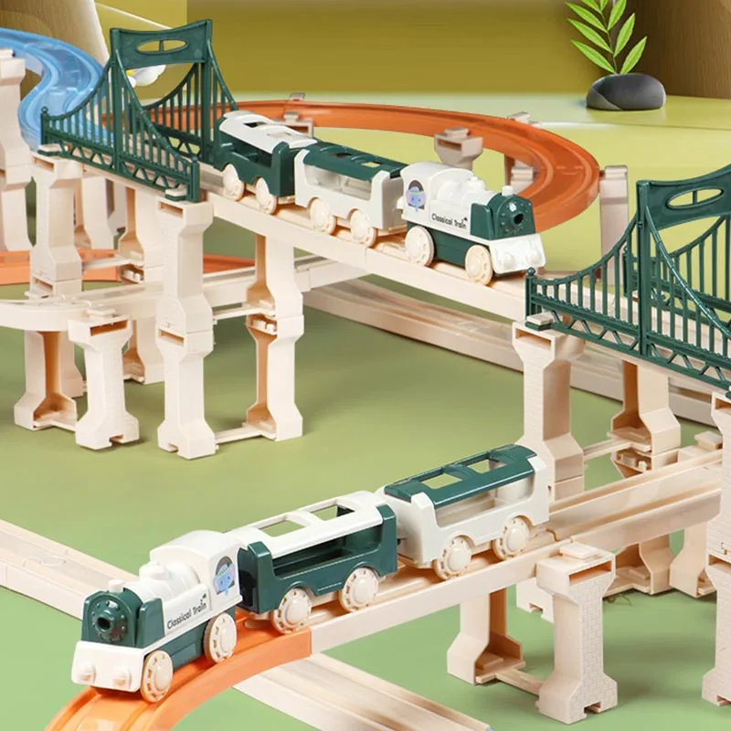 Pista de juguete eléctrica de Navidad para niños, vías de ferrocarril, motor de locomotora de vapor, modelo fundido a presión, juego educativo