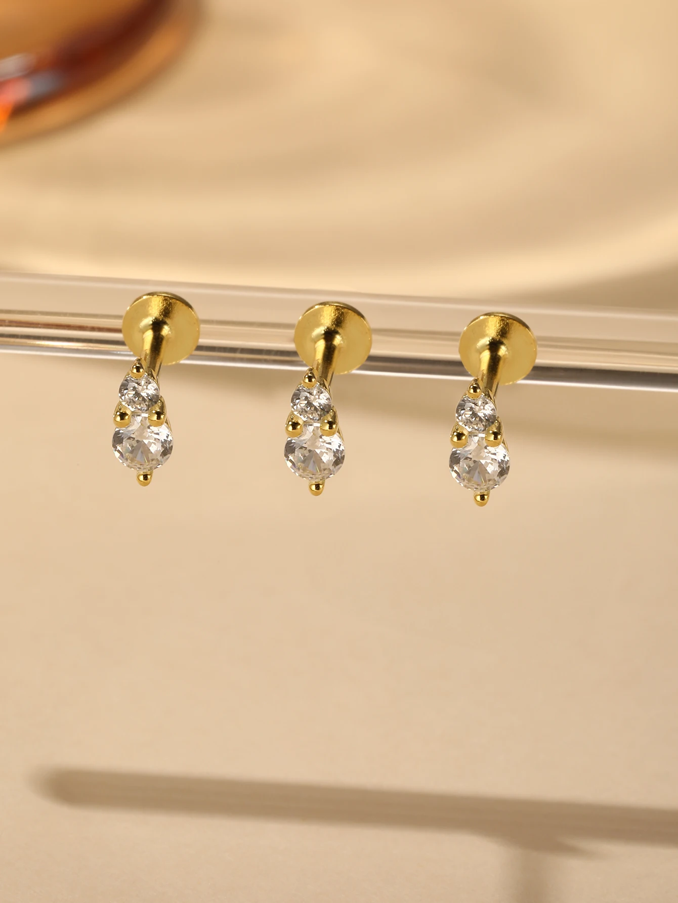 

LENNIK 925 Silver Gold Zircon Stud Earrings Women 3pcs Simple Flat Head Design European & American Style Perfect Women's Gift