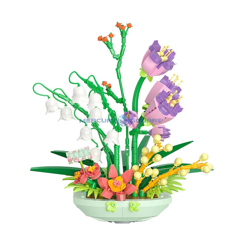 Spring Potted Plants Flower Bonsai MOC 2115 Tulip Bellflower Building Blocks Creative Ideas Ornament Bricks Toy Gift Girls Kids