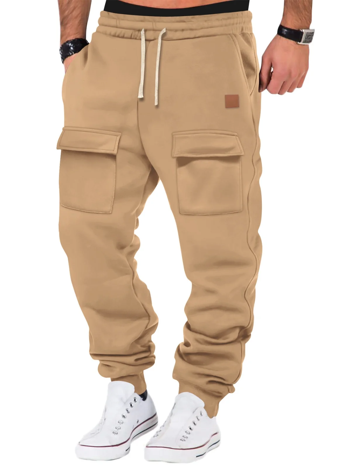 メンズ秋冬カジュアルパンツ - おしゃれな多ポケットフリースパンツ - スポーツウェア＆フィットネスワークパンツ