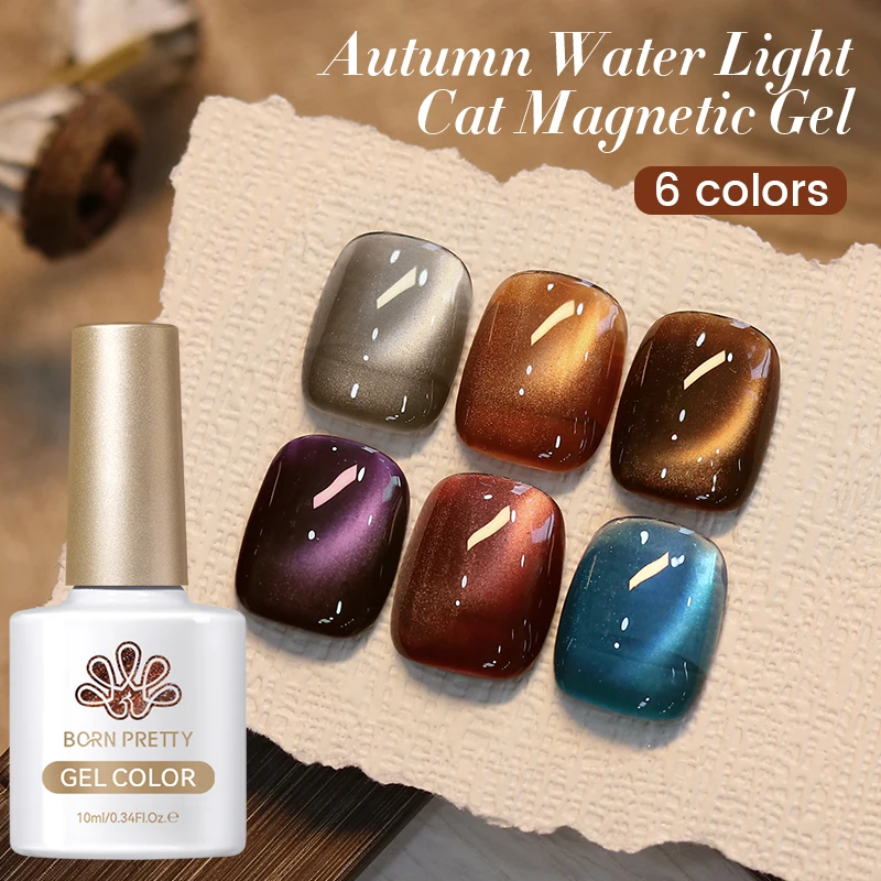 

BORN PRETTY 10ml 6Pcs Water Light Cat Magnetic Gel for Winter Naills Semi Permanent Soak Off UV Gel Manicure Nail Art Varnish