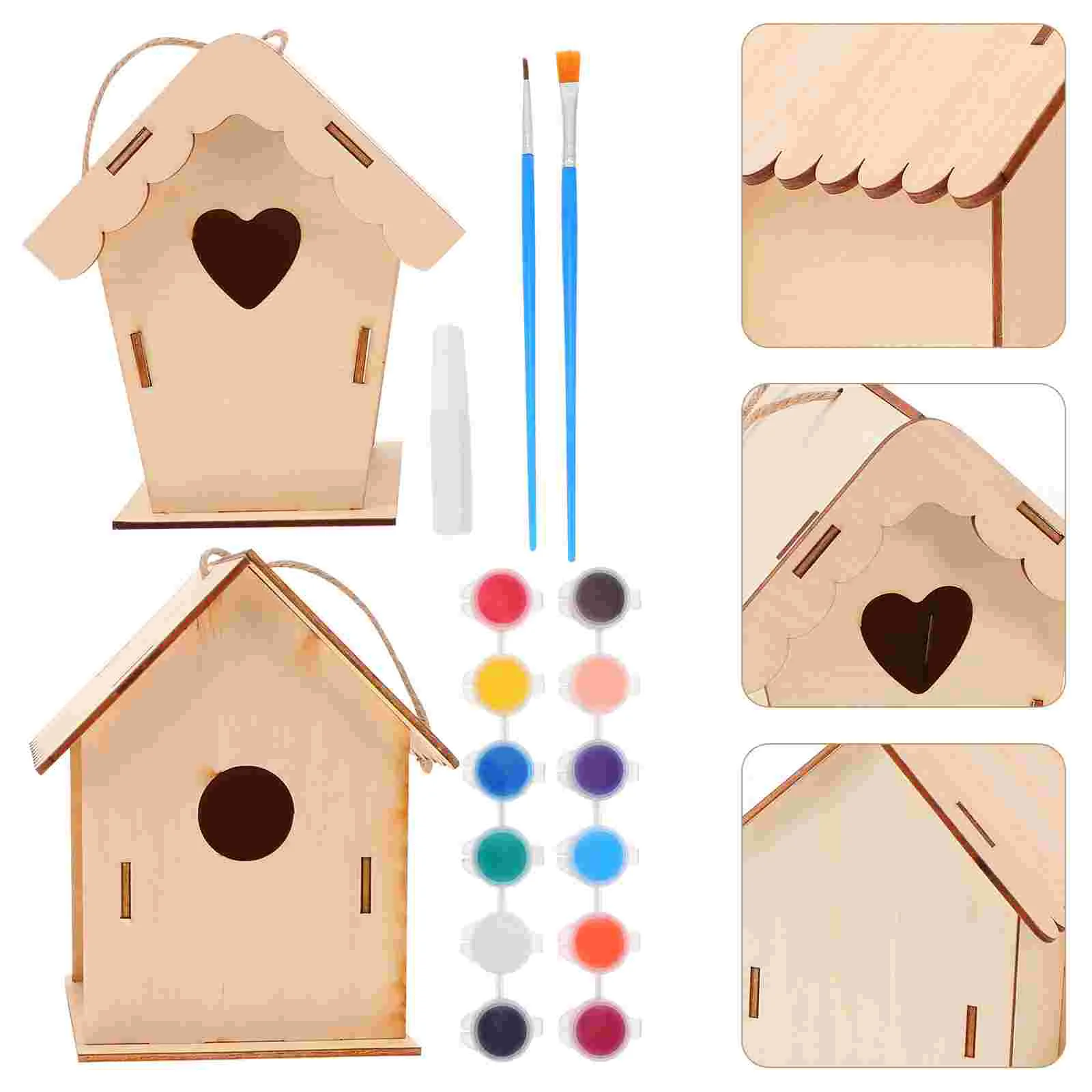 DIY Painted Bird House Puzzle Childrens Toys Kids Puzzles Wooden Pendant Nest Children’s Educational Woodcraft Unfinished