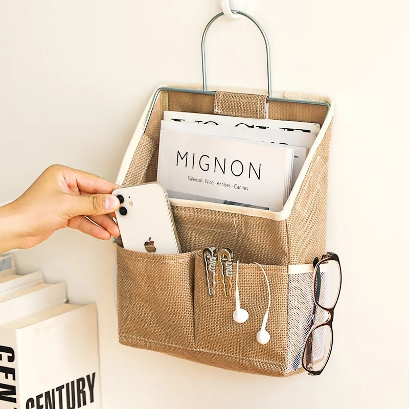 نسيج القطن والكتان بجانب السرير، حقيبة للتخزين، حقيبة للتعليق على الحائط، عناصر متنوعة، وجبات خفيفة، حقيبة فرز، حقيبة تخزين على الحائط #2