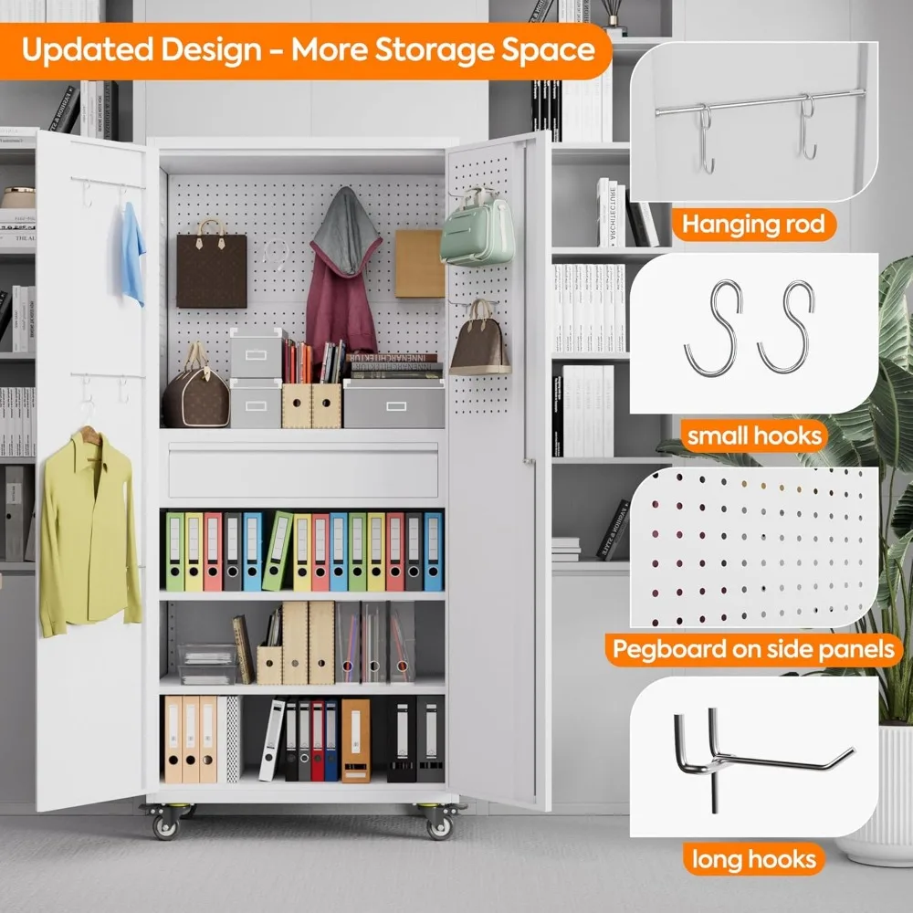 서랍, 후크, 조절 가능한 선반이 있는 롤링 스틸 메탈 수납 캐비닛, 공구 정리용