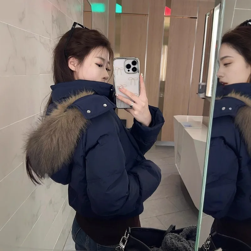 Hooded Fur Collar Design Sense Cotton Jacket Women's Winter New Short Warm Cotton Jacket Women's Clothing