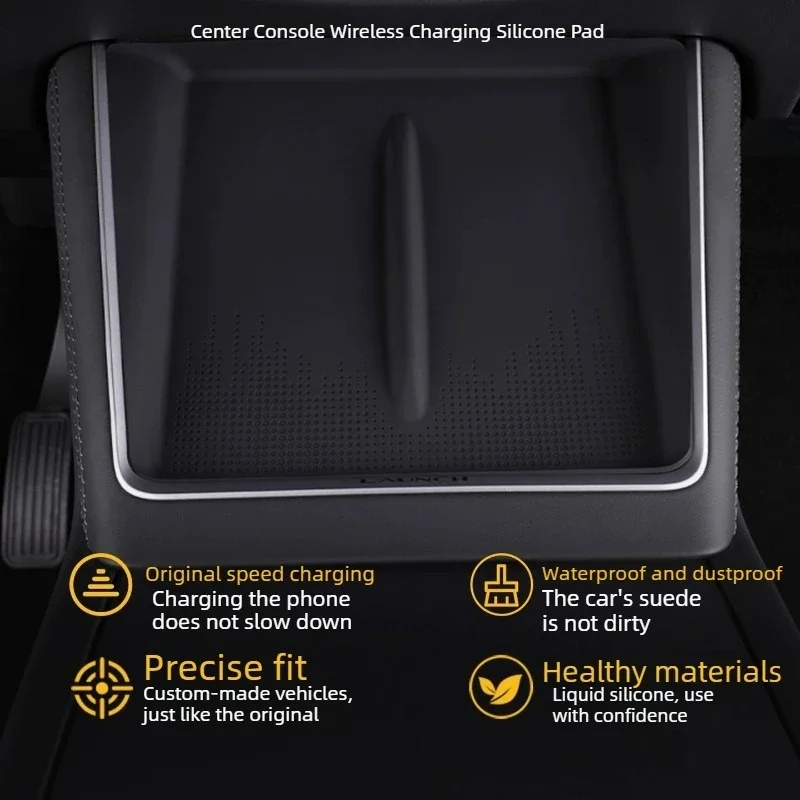 Precise Fit For Tesla Model 3 Highland / Refreshed Model Y / Model Y L 2023-2026 Center Console Wireless Charging Silicone Pad