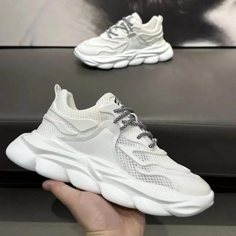 Mesh White Thick Platform Male Shoes Men's Casual Sneakers Lightweight Without Leather Trend 2024 Walking Cheap Free Shipping 39