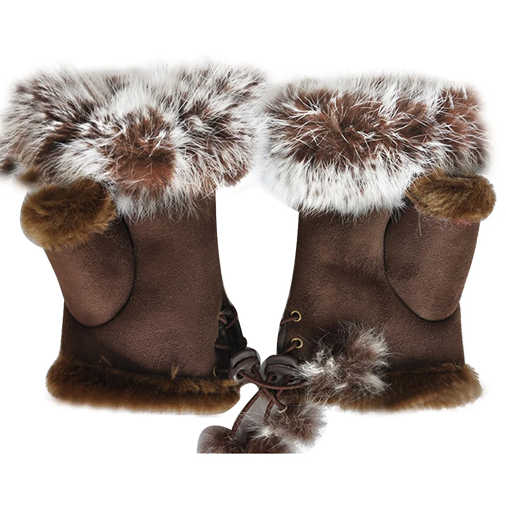 1 زوج نصف اصبع قفازات المرأة شتاء دافئ الصوف أصابع القفازات أنيق قصير قفازات المعصم لشاشة تعمل باللمس هدية الكريسماس #2