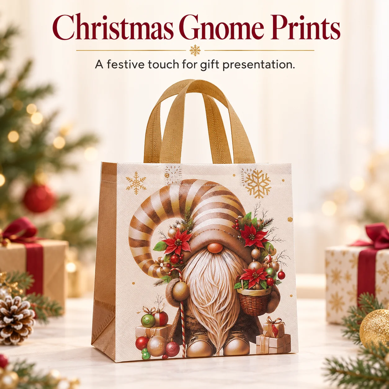 4/8/12pcs Christmas Gift Bags, Gnome Prints with Handles, Perfect for Holiday Gifting, Festive Packaging for Gifts