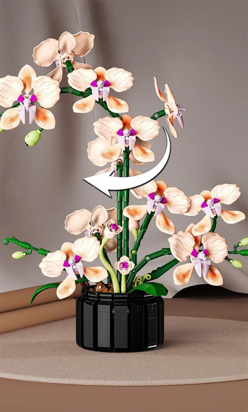 Kreativer Orchideen-Blumenstrauß, Blumen im Topf, Bausteine, unsterbliche Blume, Heim- und Schreibtischpflanzen-Dekoration, zusammenbaubares Baustein-Spielzeug, Geschenk für Teenager. – Detail 12