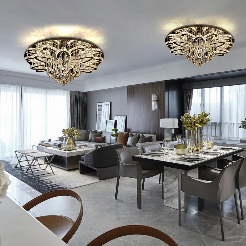 Led Modern Crystal Stainless Steel Round Dimmable Rgb Chandelier Lighting De Techo