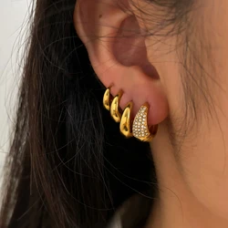 Peri'sbox Elegant Trendy Stainless Steel 18K Gold Plated Sparkling Rhinestone Geometric Huggie Earrings for Women Daily Jewelry