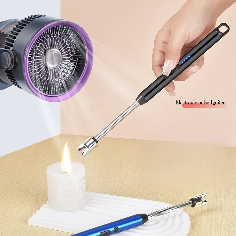 2026 360° Seamless Steel Hose Pulse Ignition USB Charging Lighter Outdoor BBQ Kitchen Igniter Type-C Windproof Electric Lighters