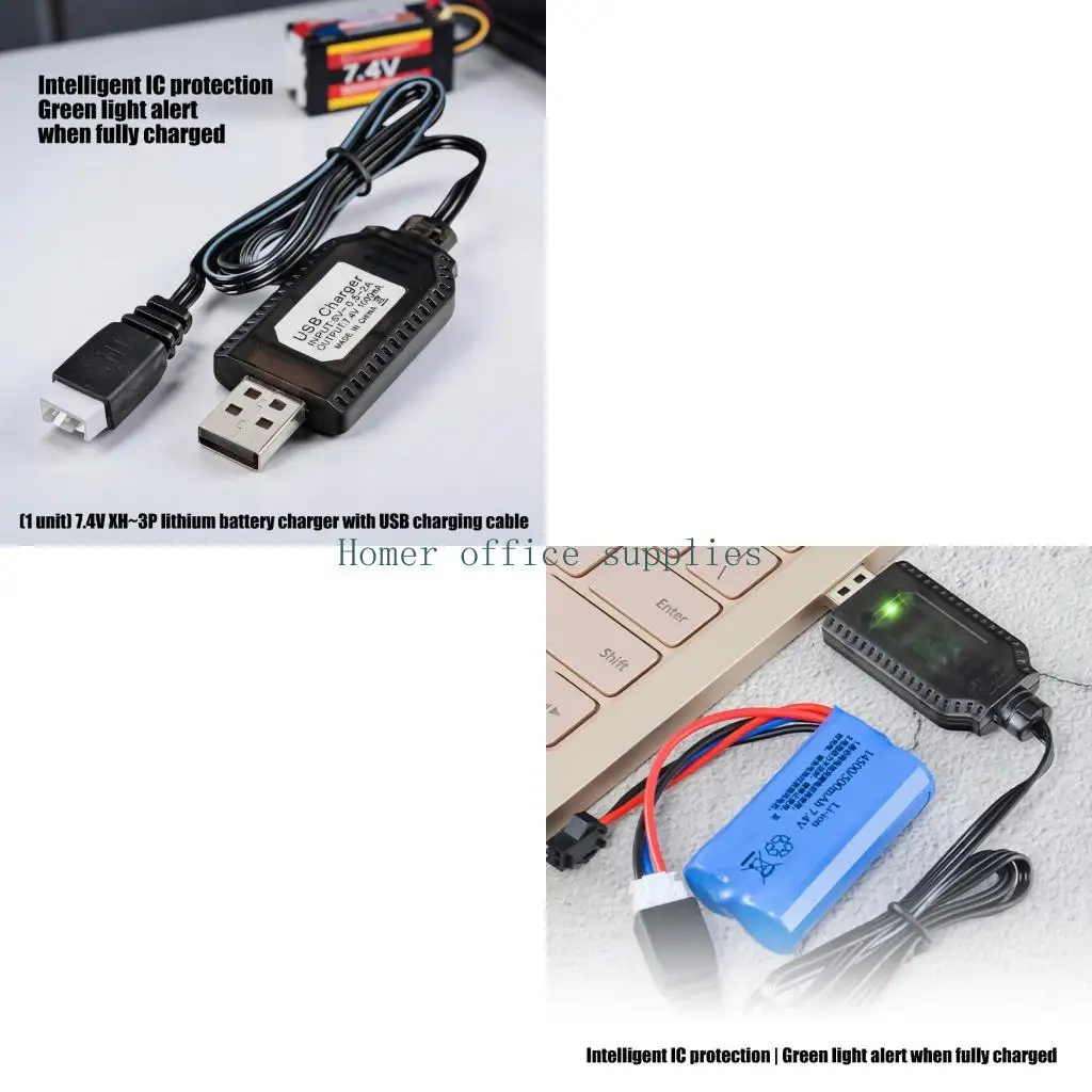 K43B Black PVC USB Power Wire for 7.4V Battery Charging, 3 Pin Battery Cable for Desk Charging, Travel Spare Pack Routines, and