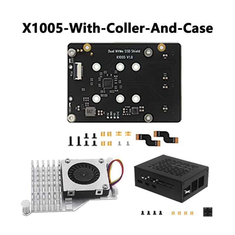 X1005 Dual NVME SSD Shield With Cooler+Case Pcle To M.2 Dual SSD For Raspberry Pi 5 Supports Hailo-8 AI  Accelerator