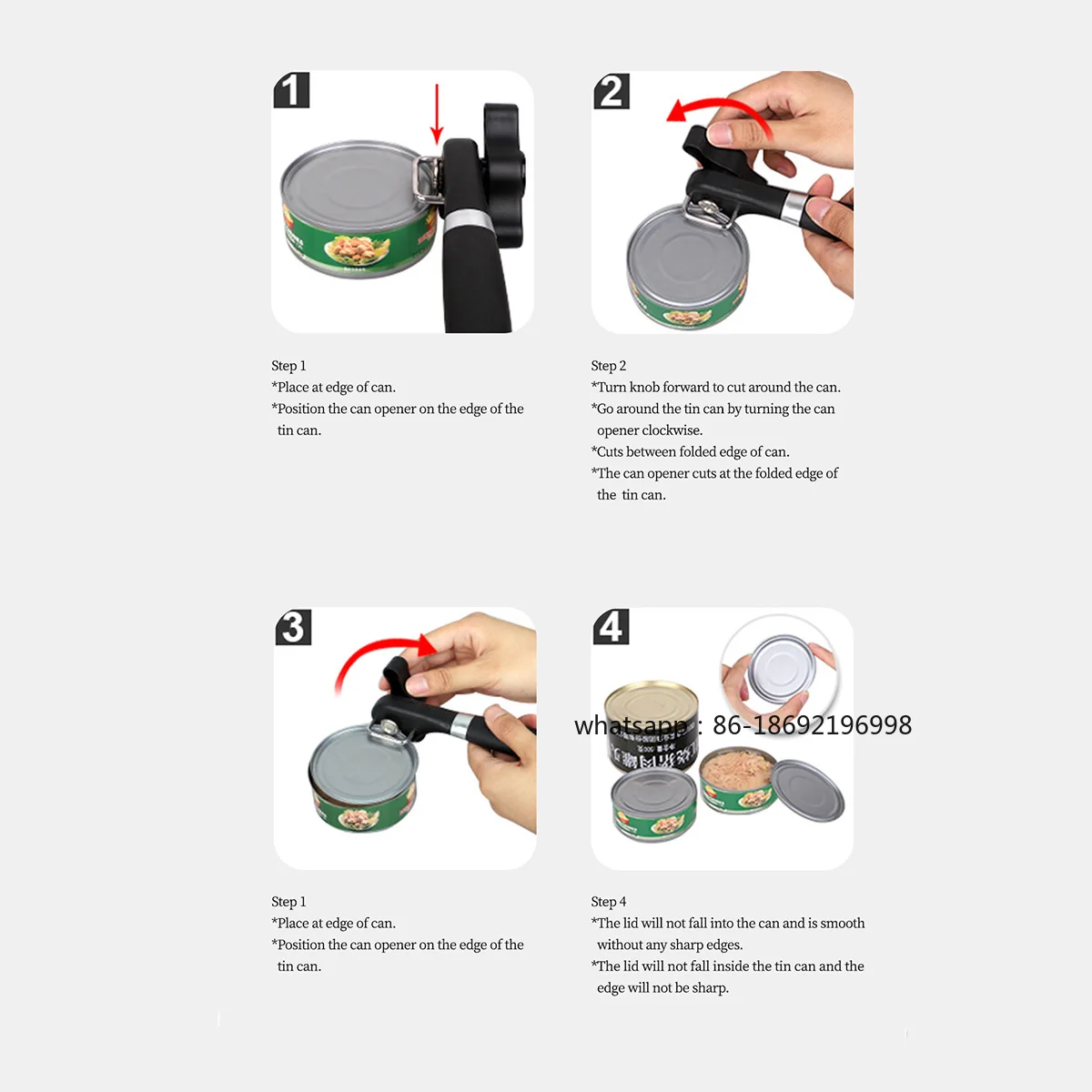 Plastic Hand-actuated Can Opener Safety Kitchen Tools Easy Grip Side Cut Manual Opener for Cans' Lid Kitchen Gadgets