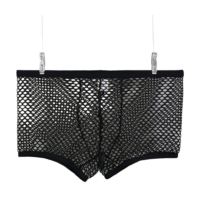 

Men's Nightclub Fun Underwear Large Mesh Breathable Sexy U Convex Transparent Flat Corner Pants Solid Color Sexi Male Lingerie