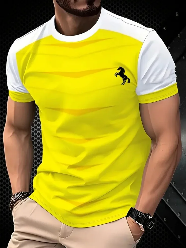 Image of 3D-gedrucktes geometrisches Spleiß-T-Shirt für Herren, buntes Streifenmuster, T-Shirts, Sommer, lässig, O-Ausschnitt, lockere kurze Ärmel