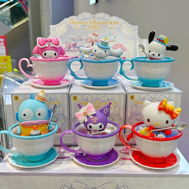 Figura de acción de la serie de elfo de la taza de té Sanrio, Kuromi My Melody, Pochacco, Cinnamoroll, Hangyodon, modelo de muñeca de Anime, juguetes de regalo