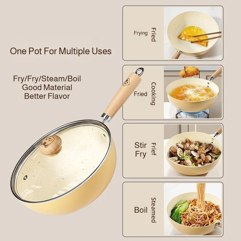 

Multi-functional Ceramic Glaze Frying Pan - New Kitchen Small Wok, Universal for Gas/Electric Stoves,Ideal for Stir-Fry &