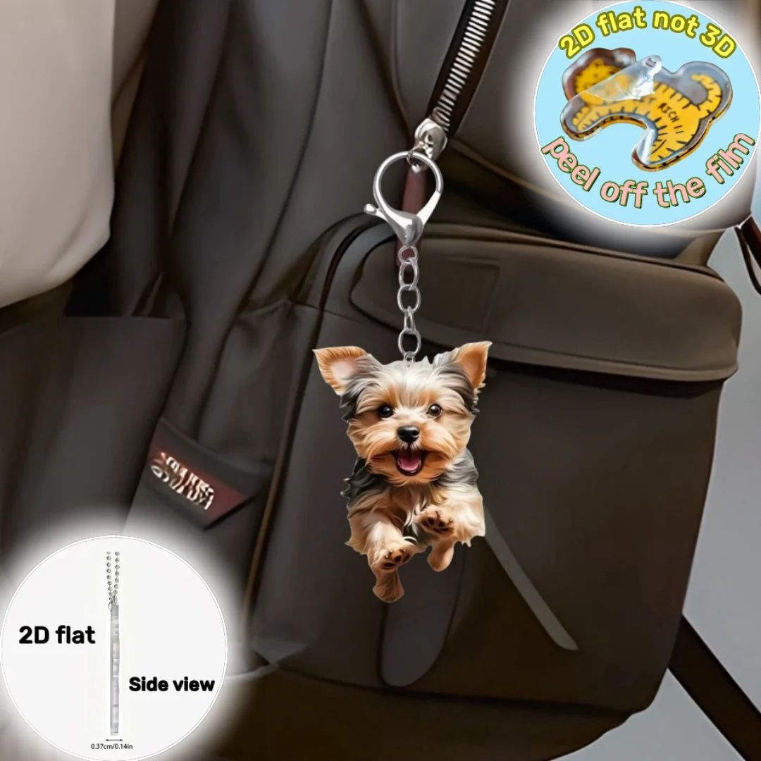 2D Running Yorkshire Terrier Keychain Cute York Puppy Acrylic Pendant Flat Ornament,Decor for Car,Wallet,Home,Festive,Party,Gift